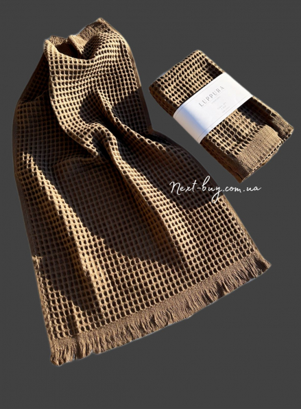 Набор хлопковых, плетенных полотенец Luppura brown для бани и лица 70х140 и 50х90