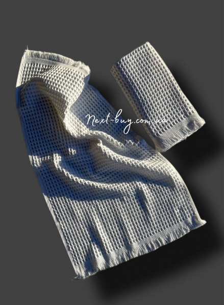 Набір бавовняних плетених рушників Luppura white для лазні і обличчя 70х140см і 50х90см