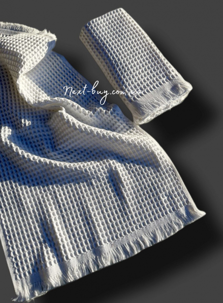 Набор хлопковых, плетенных полотенец Luppura white для бани и лица 70х140 и 50х90