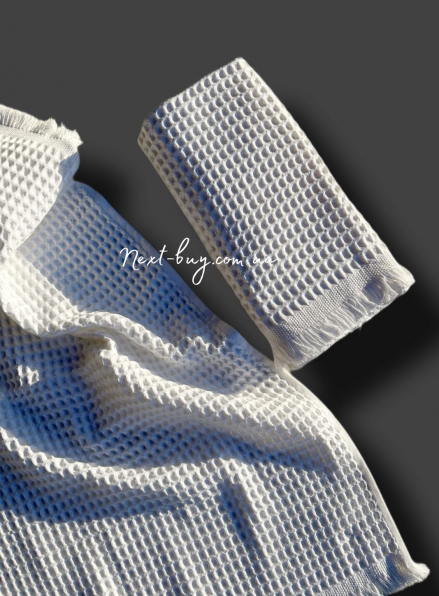 Набір бавовняних плетених рушників Luppura white для лазні і обличчя 70х140см і 50х90см