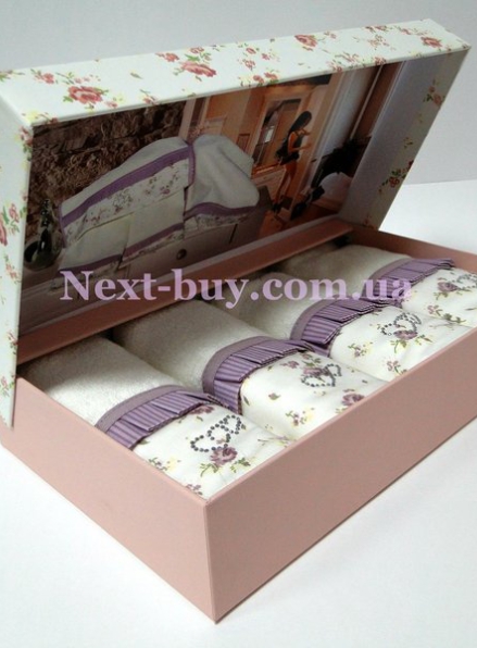 Набор из 4-х бамбуковых полотенец 30х50см Maison D'or Roses крем-фиолетовый