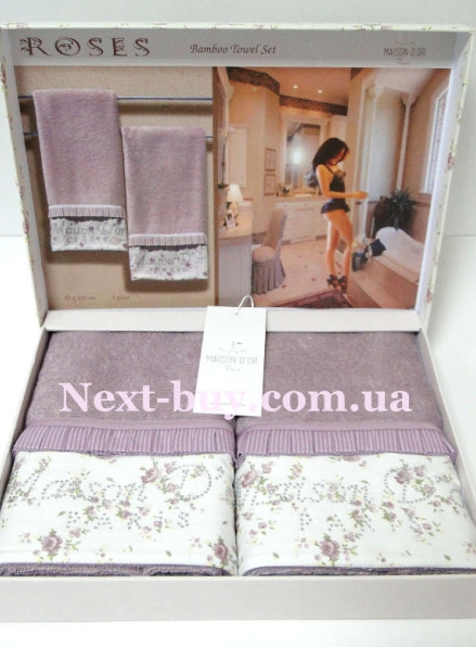 Набор бамбуковых полотенец Maison D'or Roses 50х100см 2шт фиолетовый
