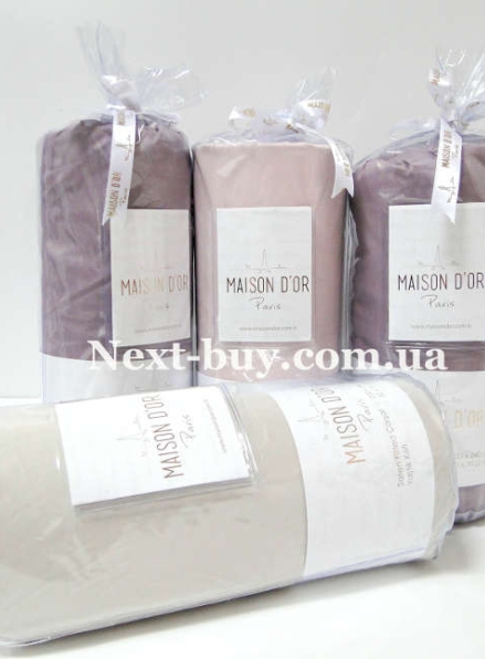 Простынь на резинке 180х200см сатиновая Maison D'or Фиолетовая с наволочками