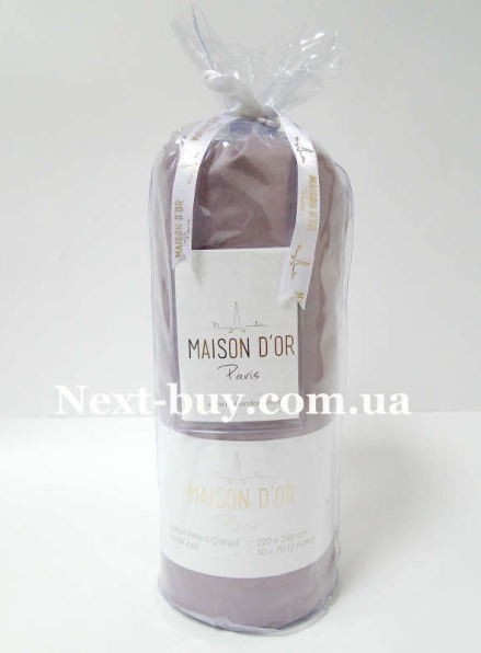 Простирадло на резинці 180х200+28см сатинове Maison D'or Фіолетова з наволочками