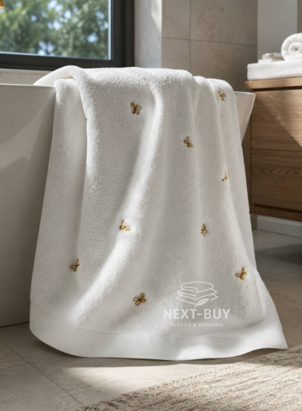 Махровий рушник банний Maison Dor Soft Butterflies white-brown 85х150 бавовна