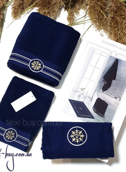 Maison D'or Elegance Marine набор махровых полотенец с ковриком для ног 3 шт темно-синий