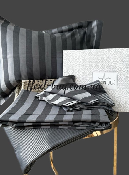 Бамбукова постільна білизна Maison D'or Fous Linens Set grey&black 200x220см