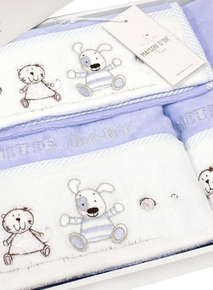 Maison D`or Lamite Mayer комплект голубых детских полотенец 3 шт из хлопка с вышивкой