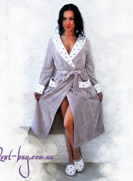 Maison D'or Lavoine Long жіночий довгий банний халат з тапочками бавовна фіолетовий Туреччина