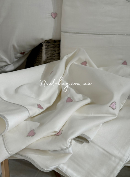 Maison D'or Les Coeurs ecru-rose постельное белье евро 200х220 сатин с аппликацией из сердечек