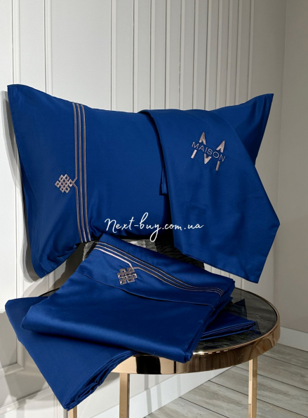 Постільна білизна Maison D'or Maison Deluxe blue 200x220см сатин з вишивкою