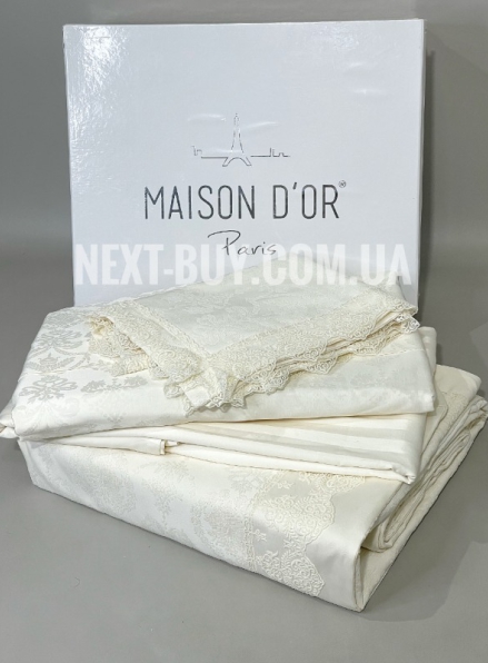 Maison D'or Mirabella Bedcover set krem набір постільної білизни з покривалом і наволочками 200x220см сатин жакард з мереживом