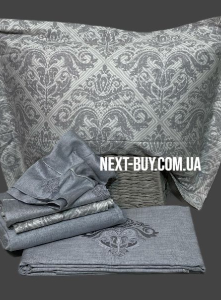 Maison D'or New Damask grey постільна білизна євро 200х220 сатин з вишивкою