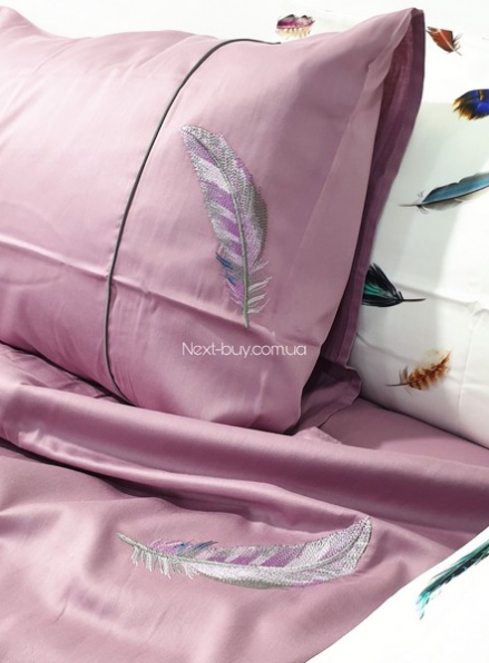 Maison D'or Pulume Volante Dark Lilac постільна білизна сімейна 160x220см - 2шт. сатин з вишивкою фіолетовий