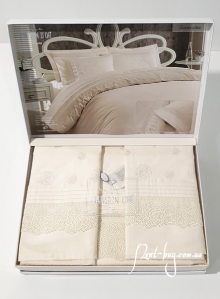 Maison D'or Roesia Estee Krem постельное белье евро 200х220 сатин с вышивкой