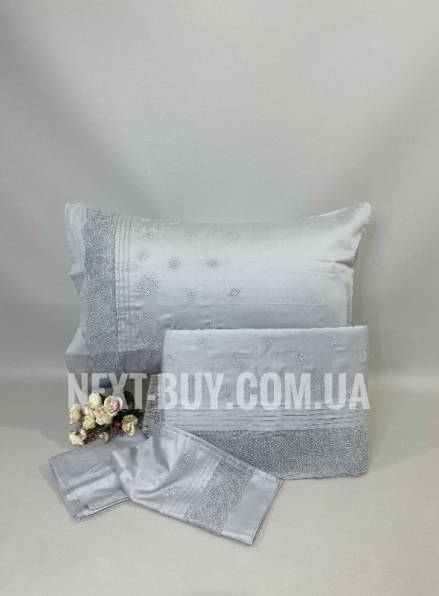 Maison D'or Roesia Estee Grey постільна білизна євро 200х220 сатин з вишивкою