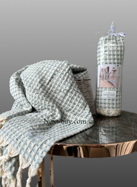 Maison D'or Ruana turquoise хлопковое плетенное полотенце для бани 130х155см