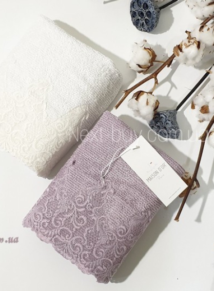 Maison Dor New Trendy набор полотенец 2шт 50*100 махра с кружевом крем \ фиолетовый