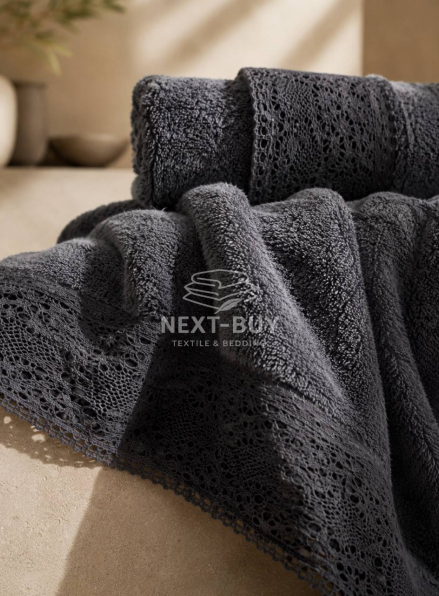 Maison Dor Naturella набір рушників 3шт 30х50 50х90 70х140 махра з мереживом антрацит