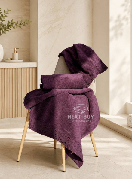 Maison Dor Naturella набір рушників 3шт 30х50 50х90 70х140 махра з мереживом фіолетовий