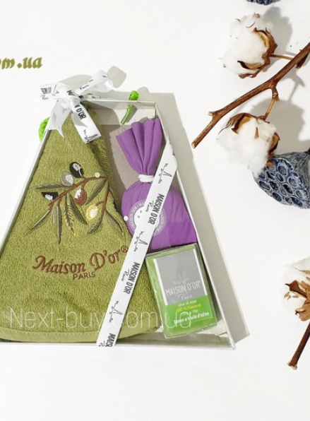 Maison D`or New Olive подарунковий набір рушник саше мило оливковий