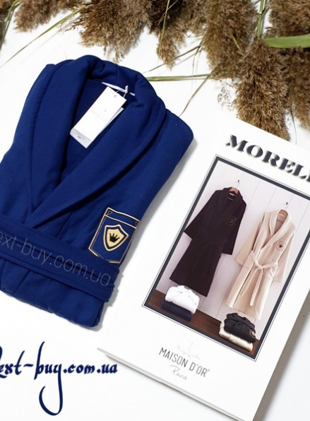 Maison Dor Paris Morelli мужской халат с шалевым воротником и вышивкой синий Турция