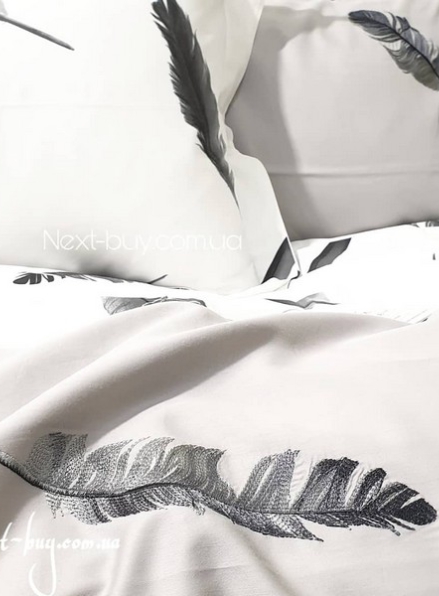 Maison Dor Plumes Double Duvet Set Grey постільна білизна євро розмір сатин з вишивкою