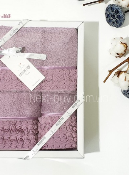 Maison Dor Rosa набор полотенец 3шт 30х50 50х100 70х140 махра с розами фиолетовый