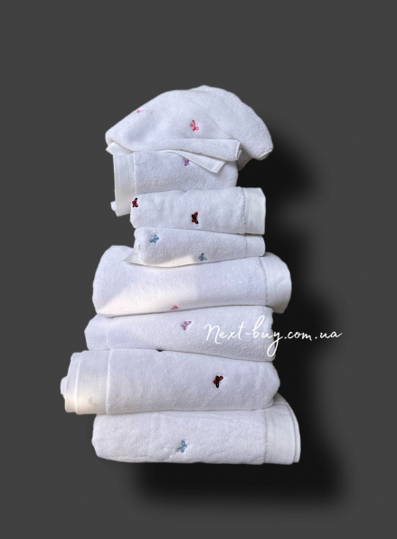 Махровое полотенце для лица Maison Dor Soft Butterflies white-dark lilac 50х100 хлопок