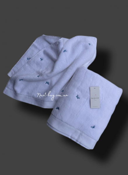 Mахровий рушник для обличчя Maison Dor Soft Butterflies white-blue 50х100 хлопок