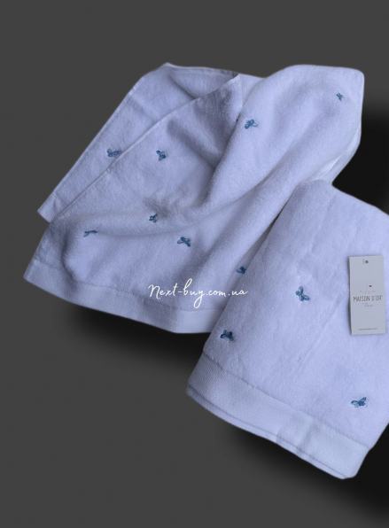 Махровий рушник банний Maison Dor Soft Butterflies white-blue 85х150 бавовна