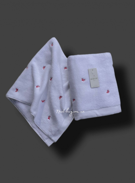 Махровое полотенце для лица Maison Dor Soft Butterflies white-pink 50х100 хлопок
