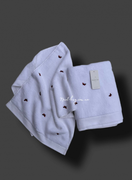 Махровое полотенце для лица Maison Dor Soft Butterflies white-red 50х100 хлопок