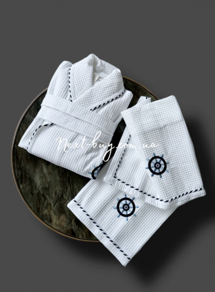 Вафельний набір Maison D'or Marine чоловічий халат і 2 рушники білий