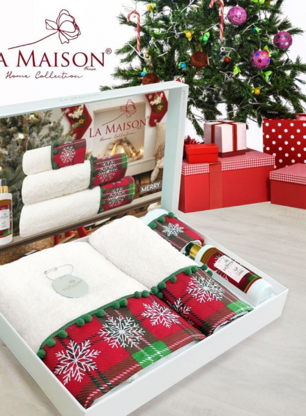 Новорічний набір махрових рушників La Maison Merry 3шт. + ароматичний спрей