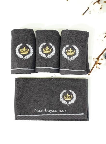 Maison D'or Pierre Loti набір махрових рушників 4 шт 30х50 антрацит із золотою вишивкою