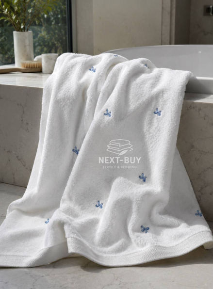 Mахровий рушник для обличчя Maison Dor Soft Butterflies white-blue 50х100 хлопок