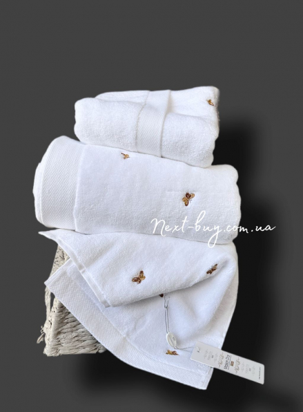 Набор махровых полотенец Maison D'or Reve de Papillon white-brown 3шт. хлопок