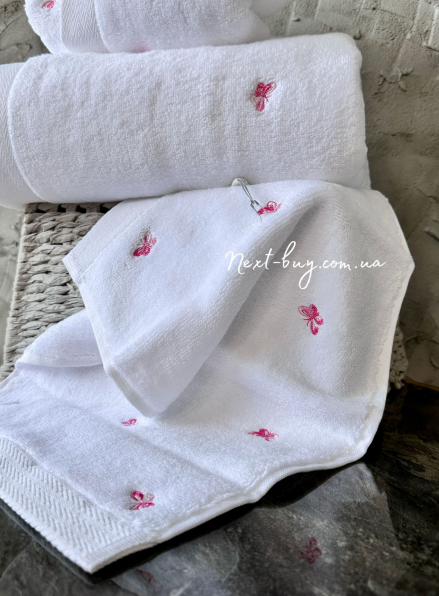 Набор махровых полотенец Maison D'or Reve de Papillon white-pink 3шт. хлопок