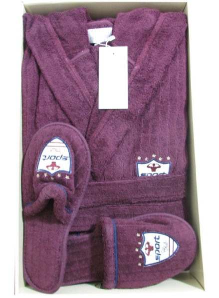 Мужской махровый халат Maison D'or Rodolphe с тапками фиолетовый