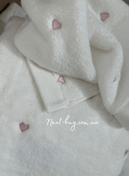 Набір махрових рушників Maison D'or Soft Hearts white-pink з сердечками
