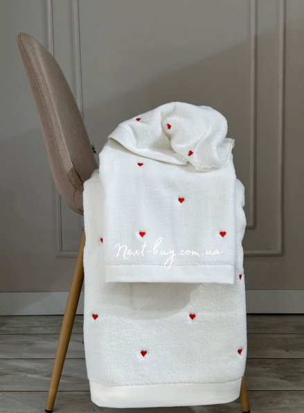 Набір махрових рушників Maison D'or Soft Hearts white-red з сердечками