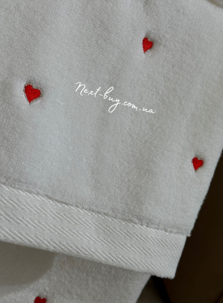 Набор махровых полотенец Maison D'or Soft Hearts white-red с сердечками