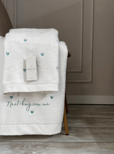 Maison D'or Soft Hearts махровий рушник для обличчя 50х100 хлопок білий з бірюзовим