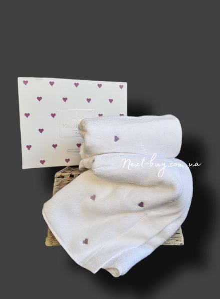 Набор махровых полотенец Maison D'or Soft Hearts white-lilac 50х100см 2шт.