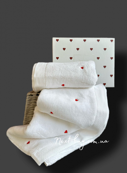 Набор махровых полотенец Maison D'or Soft Hearts white-red 50х100см 2шт.