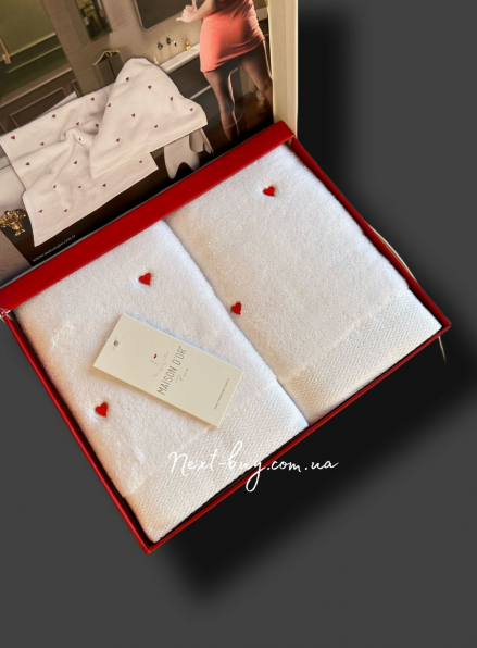 Набір махрових рушників Maison D'or Soft Hearts white-red 50х100см 2шт.