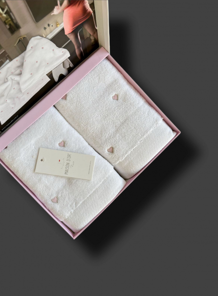Набор махровых полотенец Maison D'or Soft Hearts white-rose 50х100см 2шт.