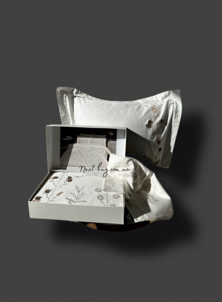 Постільна білизна Diamond Veronika krem сатин з вишивкою евро 200х220