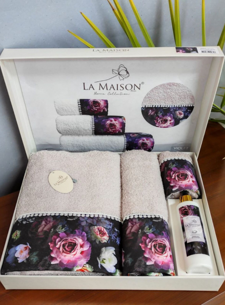 Набір махрових рушників La Maison Violet bej 3шт. + ароматичний спрей